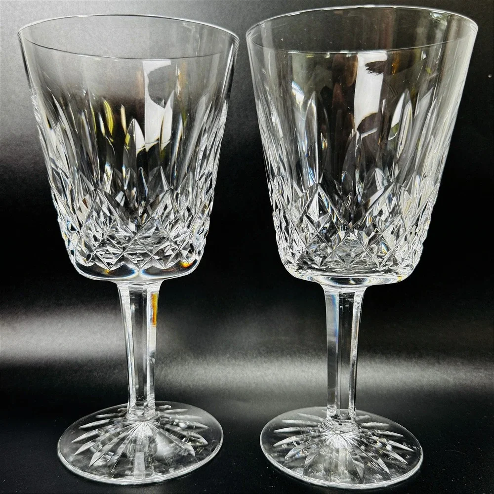 Waterford Crystal Lismore Goblets Vintage Set of 2 Clear Cut Glass Stemware Pair